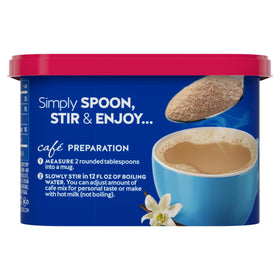 Cup-stir: MAXWELL HOUSE sugar-free French Vanilla cup being stirred for quick enjoyment.