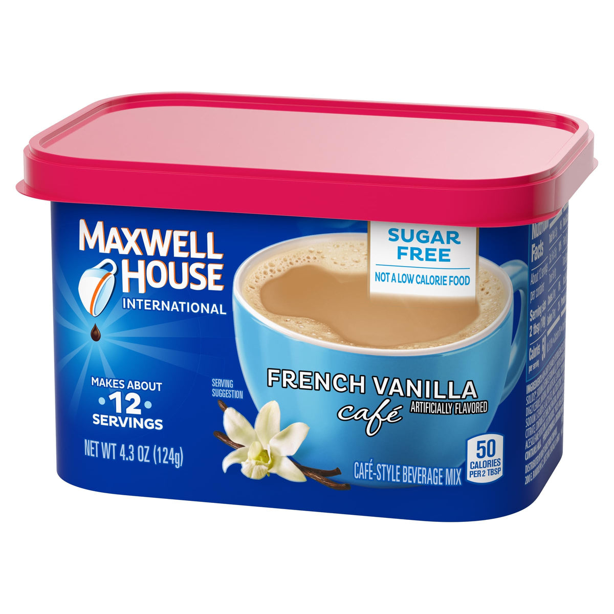 MAXWELL HOUSE sugar-free French Vanilla pack of four for convenient sipping.