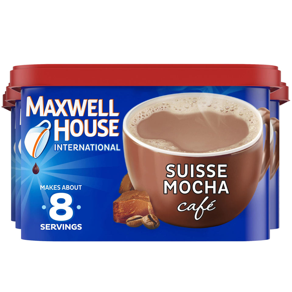 Maxwell House Suisse Mocha cafe-style canister preserves flavor for quick mornings