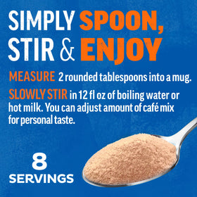 Prepared Maxwell House Suisse Mocha cup after stirring reveals creamy café-style drink