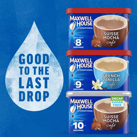 Maxwell House Suisse Mocha canister label notes eight servings