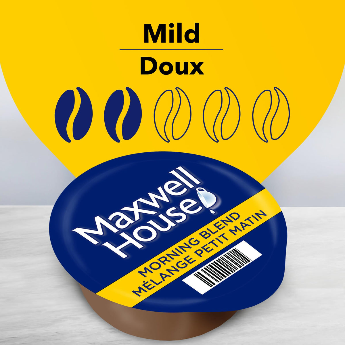 MAXWELL HOUSE Tassimo Morning Blend cup with steam showcases easy at-home brewing.