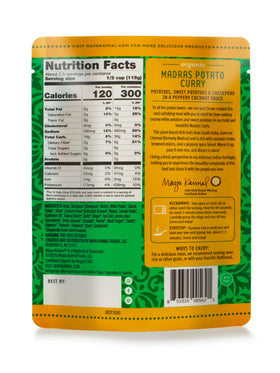 Maya Kaimal BPA-free packaging behind the recloseable curry pouch