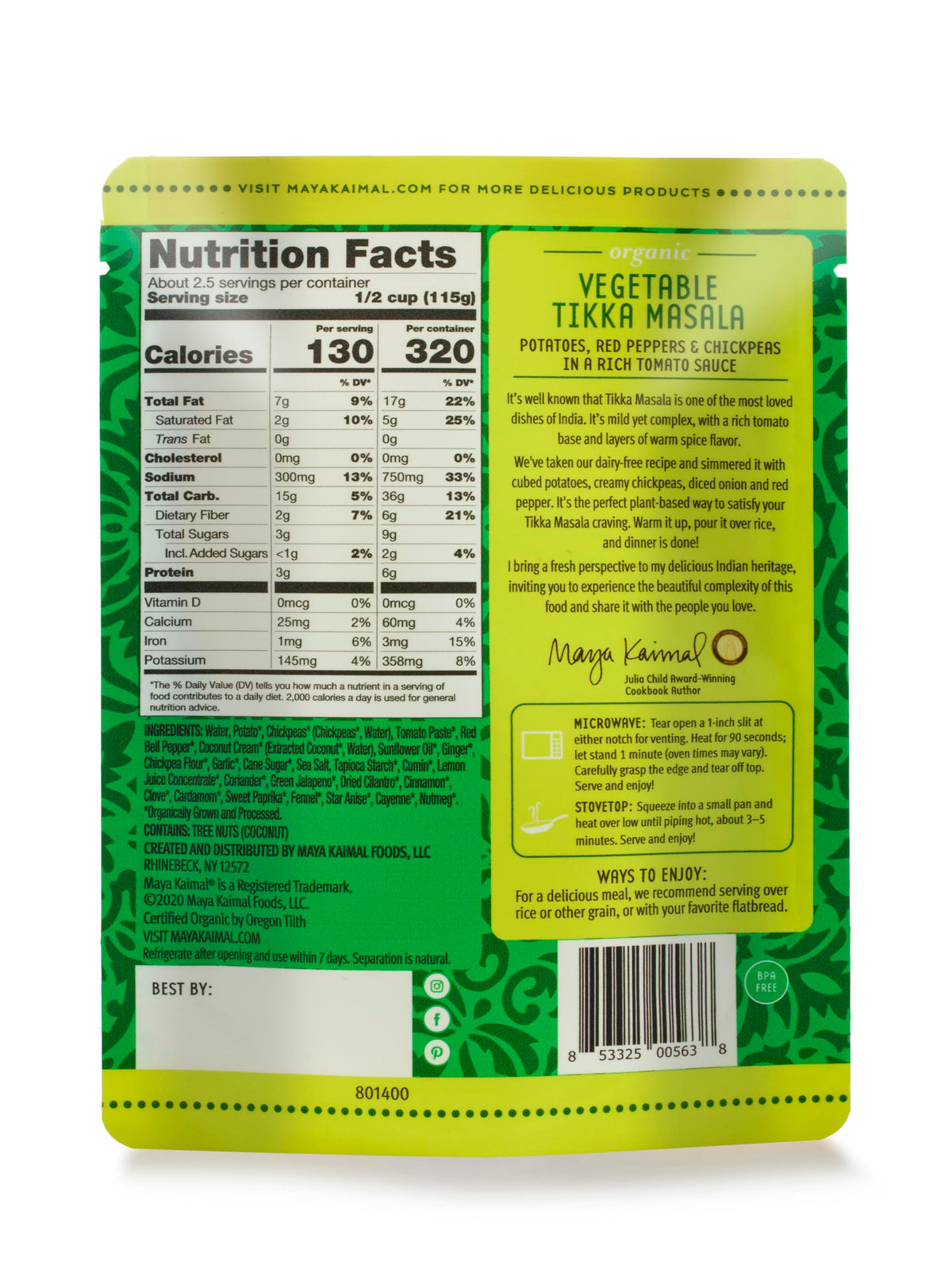 Maya Kaimal curry with clean ingredients and no artificial additives