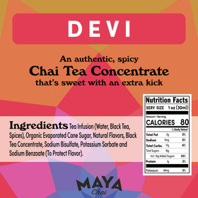 Hot chai served with Maya Tea Devi Extra Spice concentrate and milk