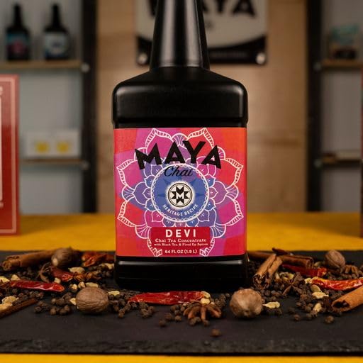 Steaming cup of Maya Tea Devi Extra Spice chai with aroma rising