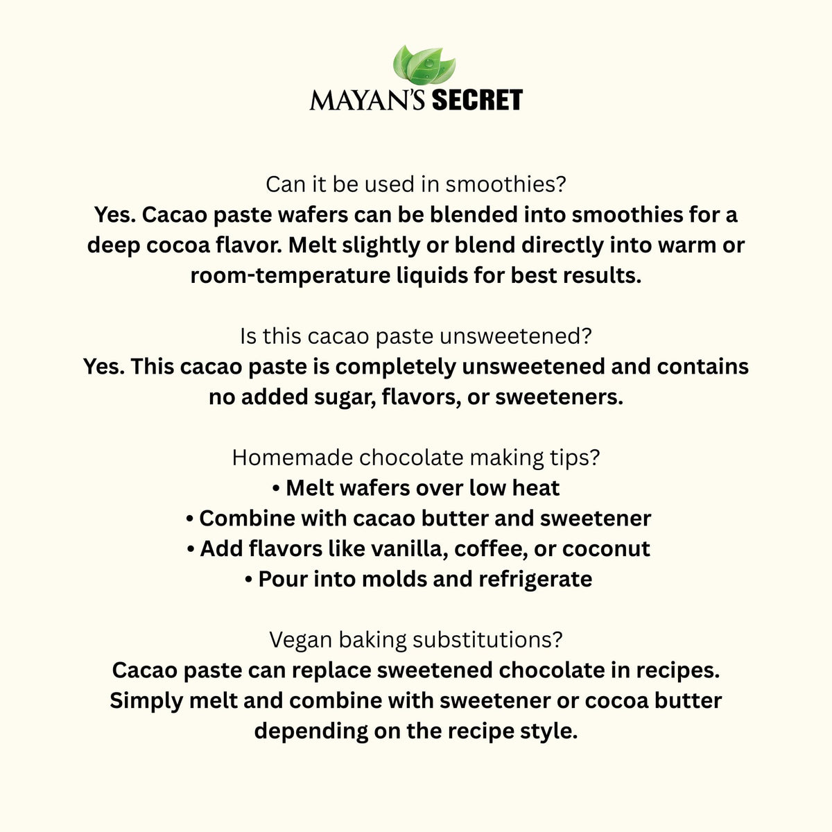 Mayan's Secret cacao paste wafers closeup texture highlights pure cacao quality.