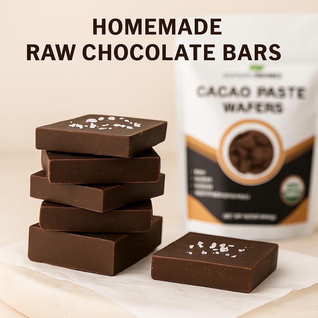 Mayan's Secret cacao paste wafers melting into a smooth bowl for desserts.