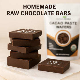 Mayan's Secret cacao paste wafers melting into a smooth bowl for desserts.