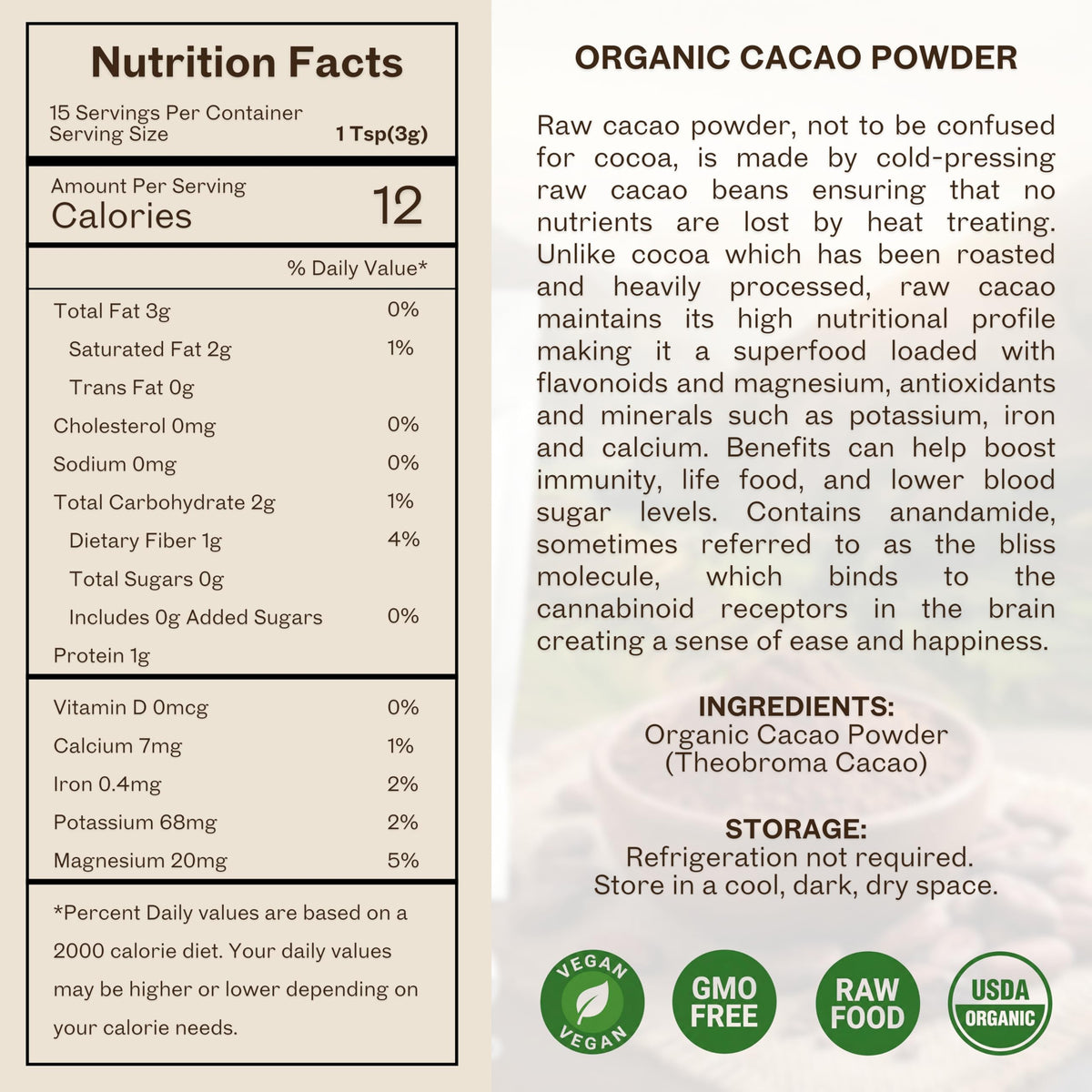 Mayan’s Secret cocoa powder pours into a glass for a rich beverage base.