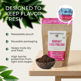 Dehydrated mole powder bag preserves freshness and pantry storage