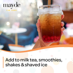 Mayde fruit-juice-filled mango boba pearls enhance smoothies and iced beverages.