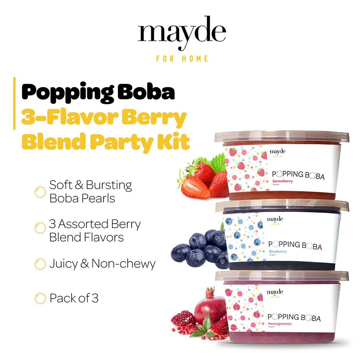 Mayde popping boba pearls blueberry ready to elevate DIY drinks.