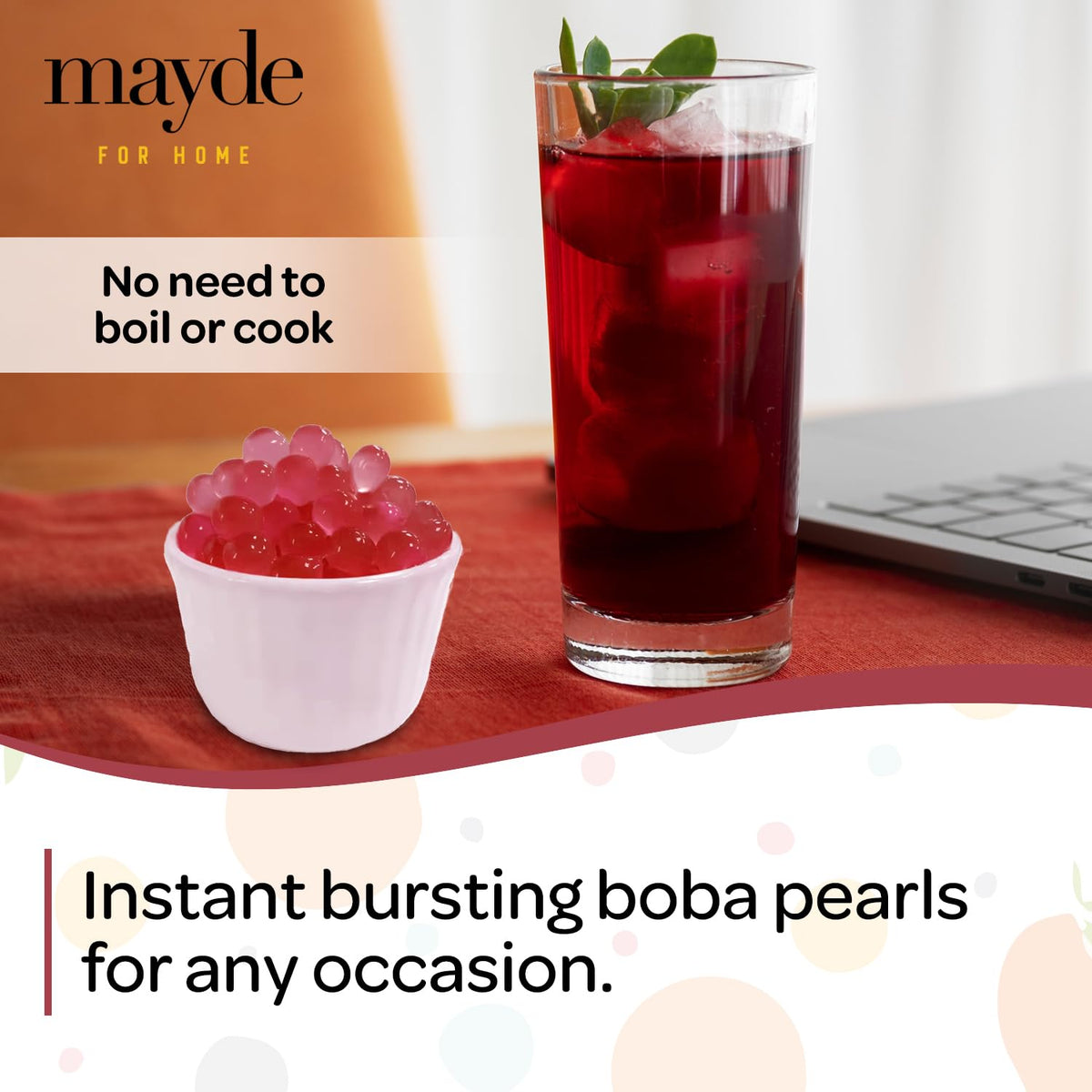 Mayde popping boba pearls on a breakfast bowl add playful fruitiness.