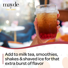Mayde popping boba pearls on a dessert bowl vividly elevates textures.
