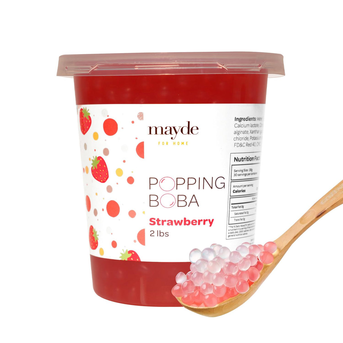 Mayde popping boba pearls pour into a glass for a fruity drink boost.