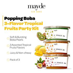 Mayde mango popping boba closeup highlighting tropical flavor pearls in beverages