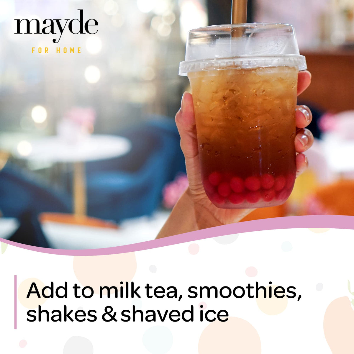 Mayde Mango Popping Boba Pearls with juicy center for tropical flavor.