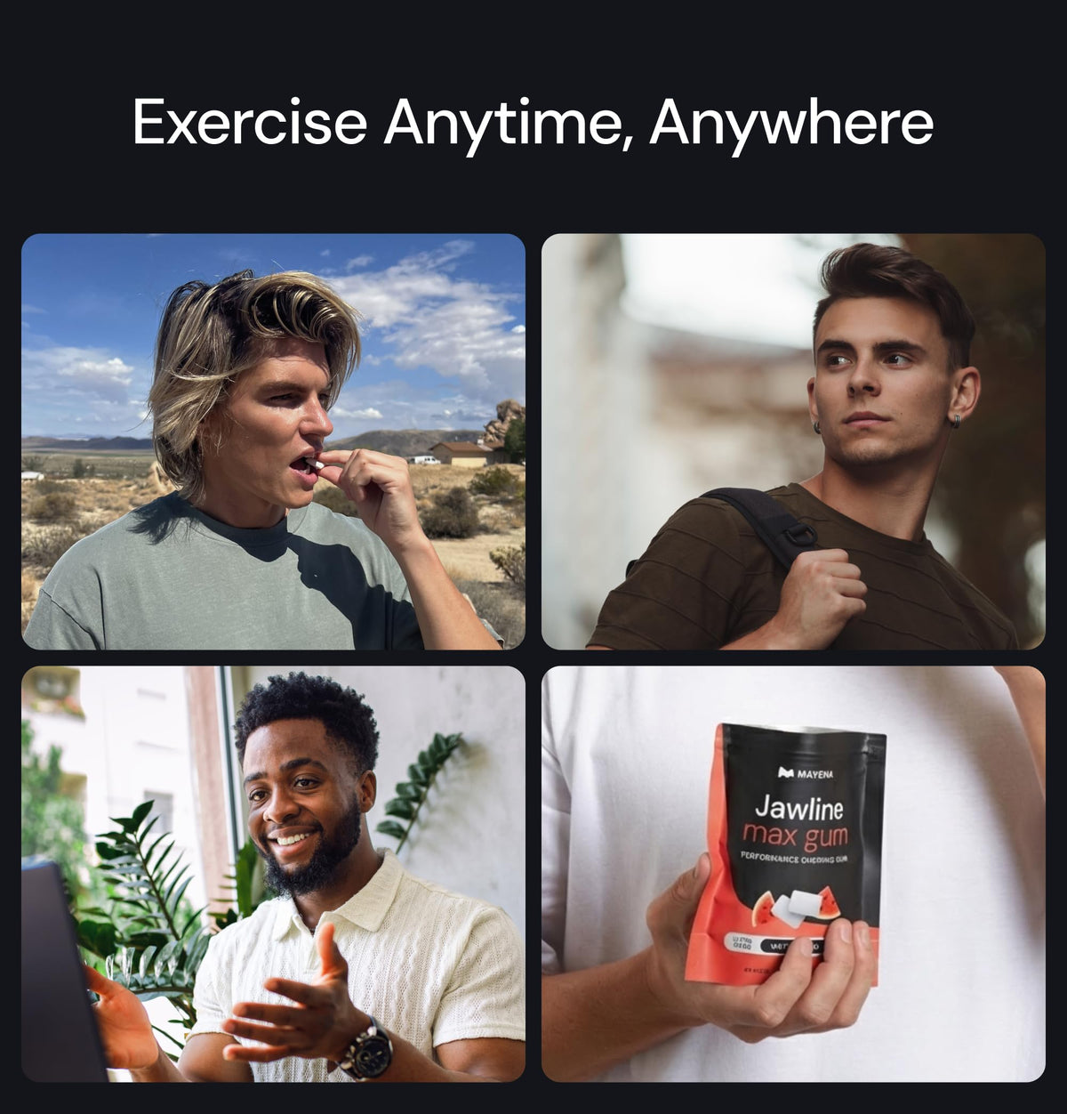 Mayena Jawline Max Gum Watermelon on-the-go illustrates easy daily workouts.