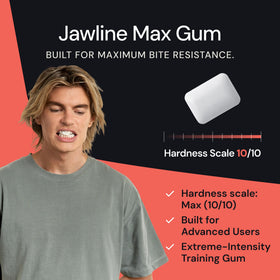 Mayena Jawline Max Gum Watermelon piece closeup emphasizes bite resistance for intense workouts.