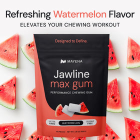 Mayena Jawline Max Gum Watermelon texture detail highlights ultra-hard chew feel.