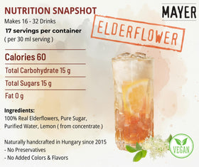Mayer Elderflower Syrup closeup flowers emphasizes real elderflowers.