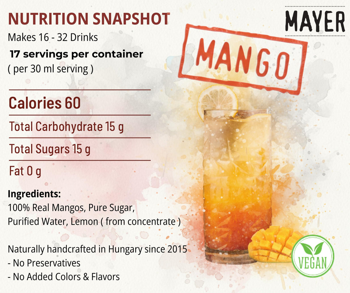 Mayer Mango Syrup in lemonade, adding natural mango brightness.