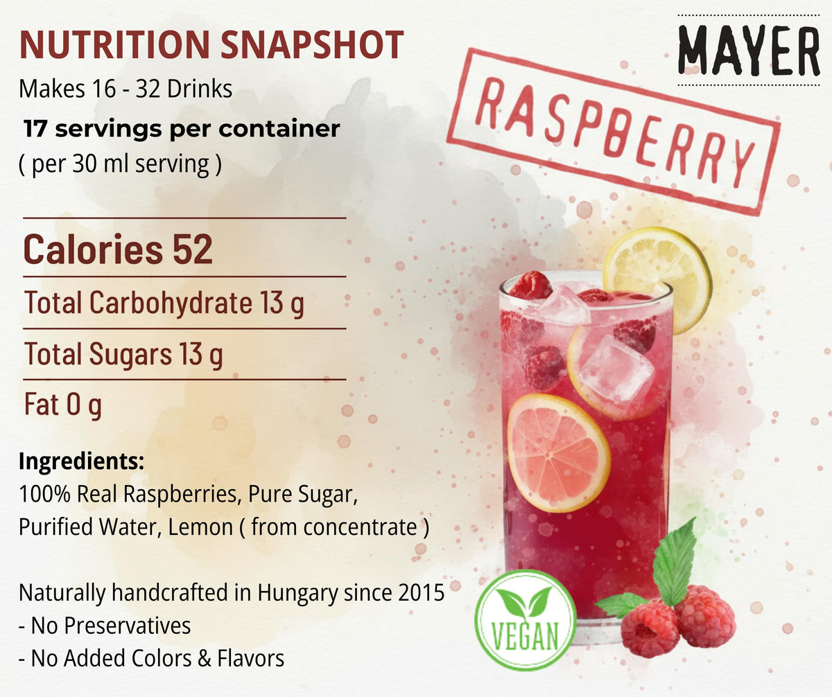 Mayer Raspberry Syrup artisanal packaging on display