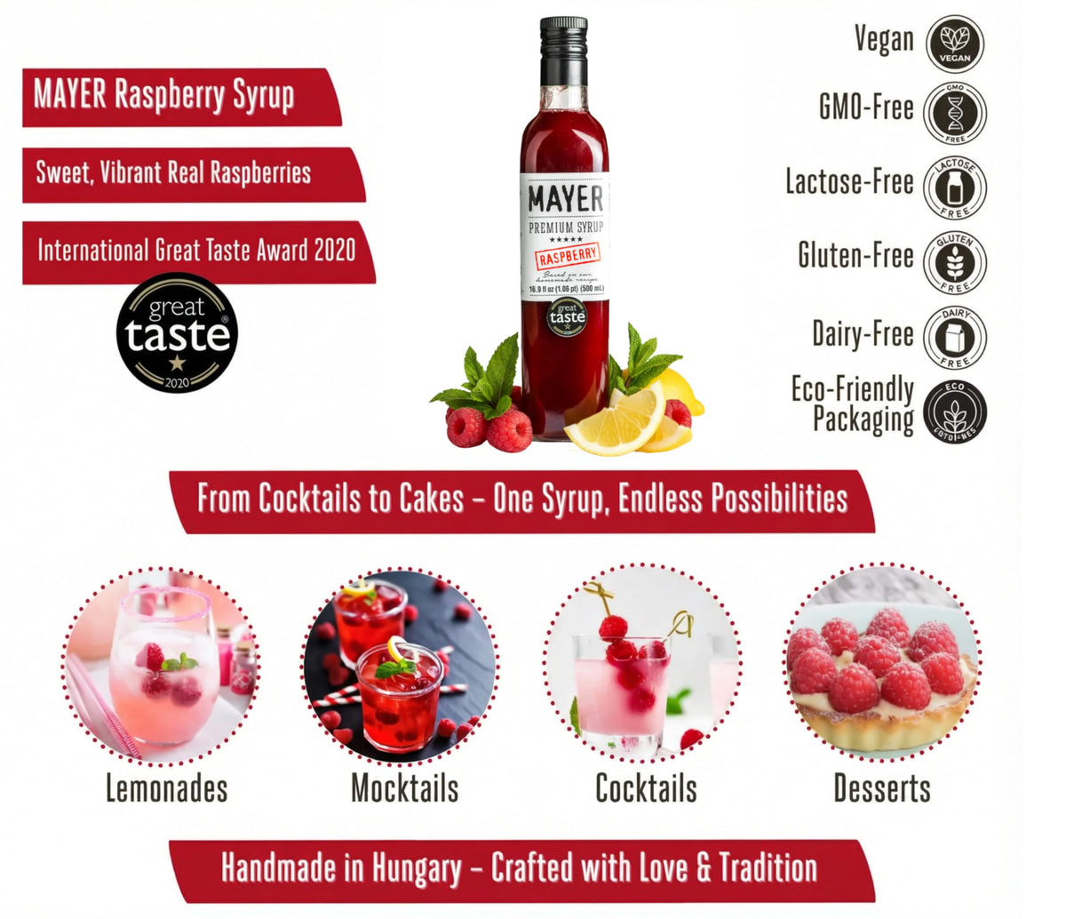 Mayer Raspberry Syrup in a crafted cocktail with berries
