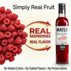 Mayer Raspberry Syrup being poured into a glass for cocktails