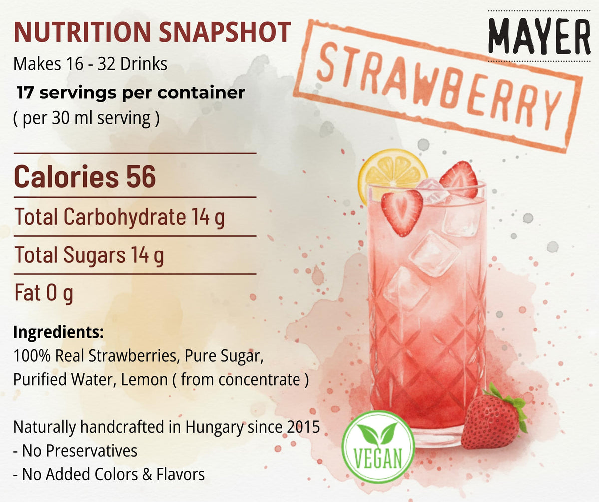 Mayer Strawberry Syrup in a cocktail glass reveals versatile flavor.