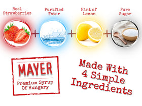 Mayer Strawberry Syrup in a coffee latte scene for café-grade flavor.