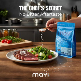 Mayi Tuz mineral-rich salt with 82 minerals enhances cooking depth.