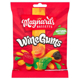 Maynards Wine Gums assorted flavours close-up — vibrant, chewy fruit snacks.