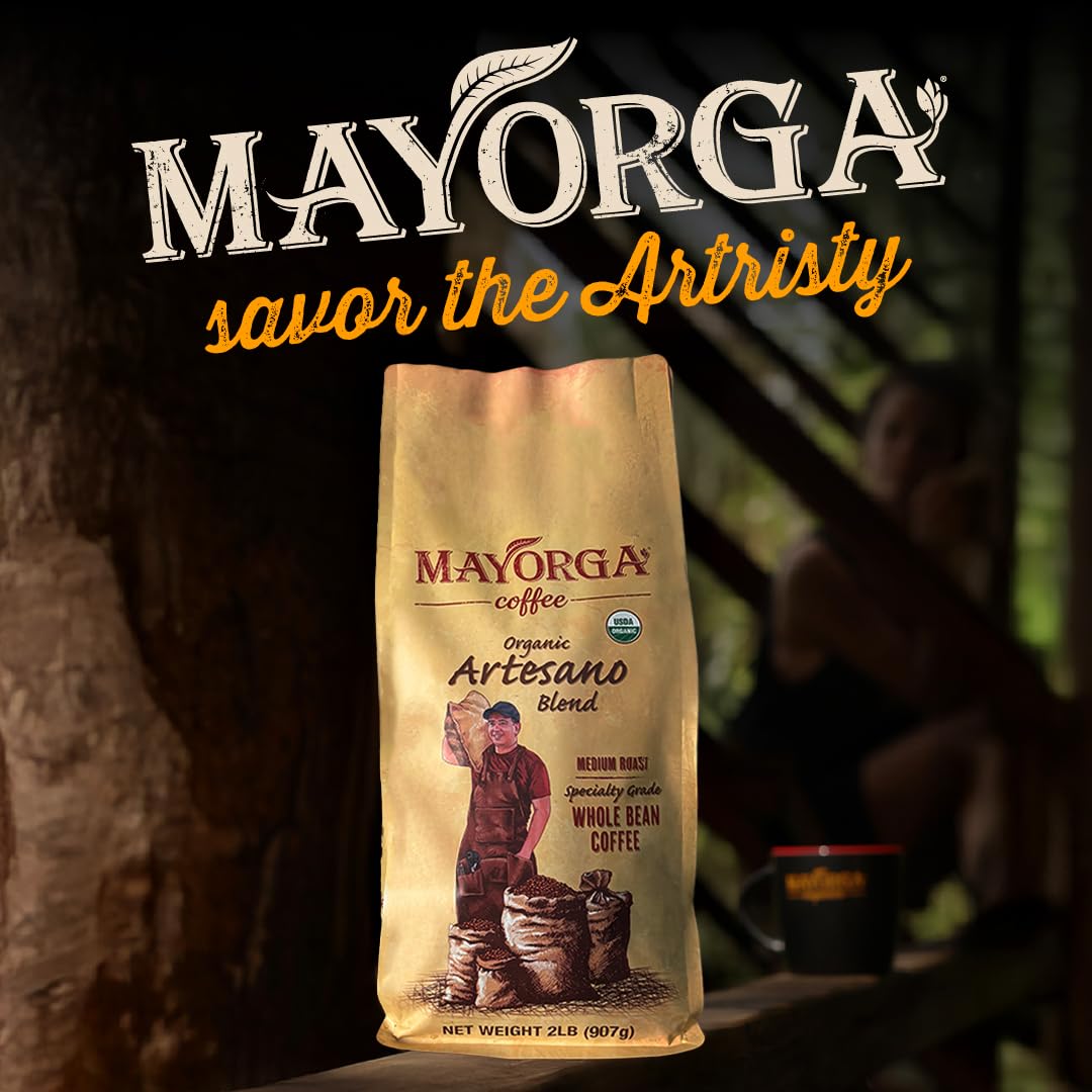 Mayorga Artesano coffee beans closeup highlighting chocolate and nutty aroma
