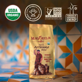 Mayorga Artesano organic label shows USDA Organic, Non-GMO, Kosher