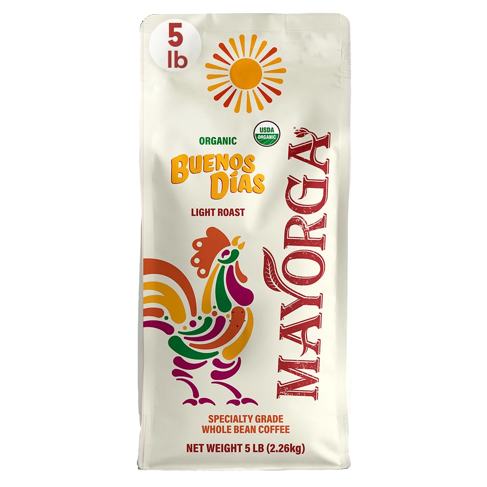 Mayorga Buenos Días light roast whole beans, ideal for at-home grinding and bright citrus notes