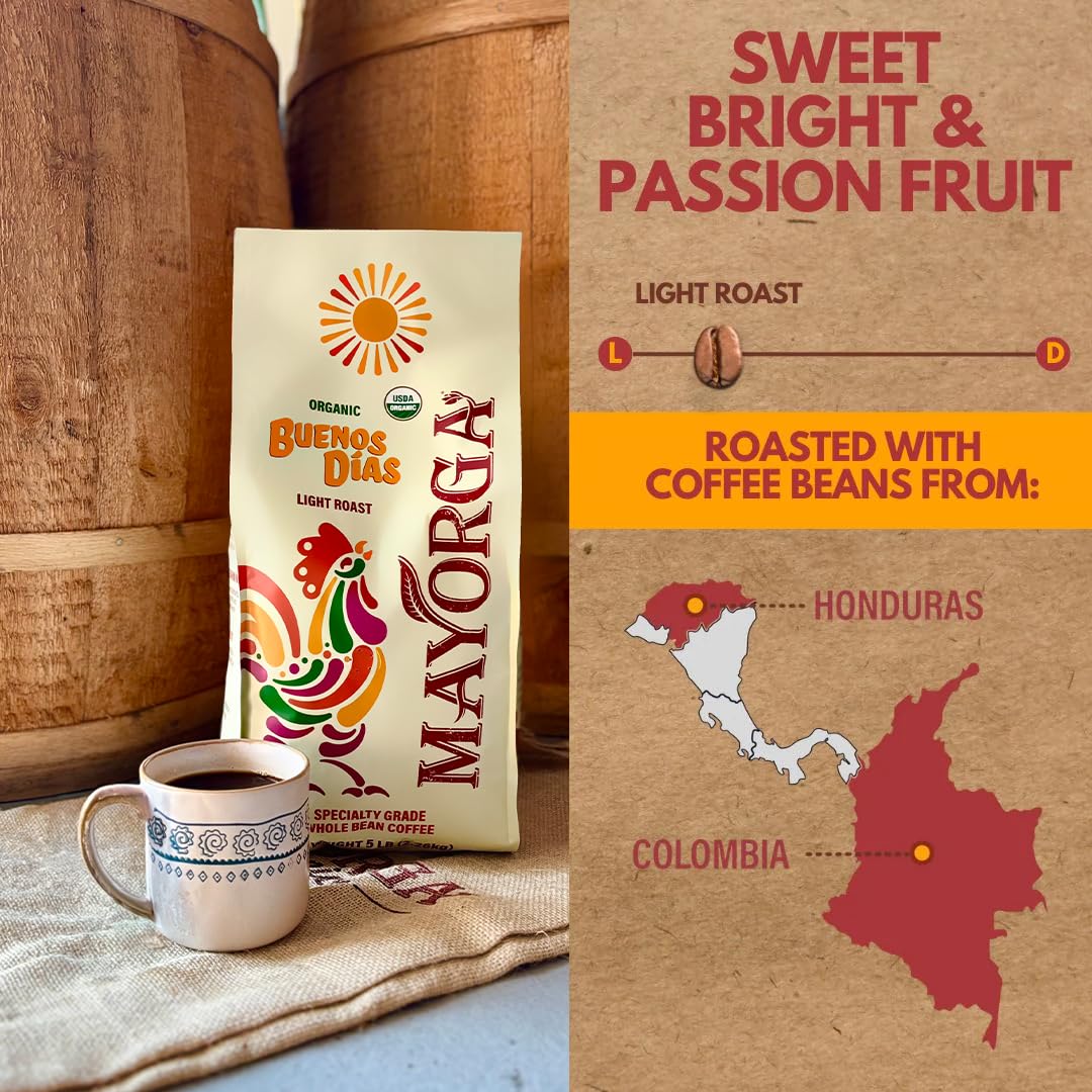 Close-up of Mayorga Buenos Días small-batch roast and aroma-rich beans
