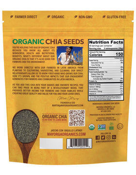 Mayorga chia seeds close-up texture highlights premium, nutrient-dense seeds for everyday meals.