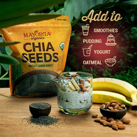 Mayorga chia seeds in smoothie jar add omega-3 and texture.