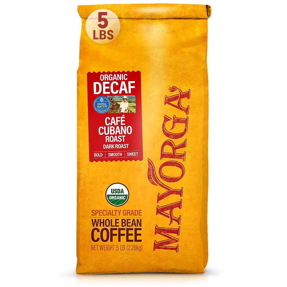 Mayorga Decaf Cubano roast bag top view shows compact packaging and aroma ready for use