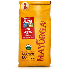 Mayorga Decaf Cubano roast bag top view shows compact packaging and aroma ready for use
