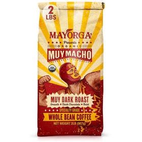 Mayorga Muy Macho roast bag showing 2 lb packaging for bulk freshness.