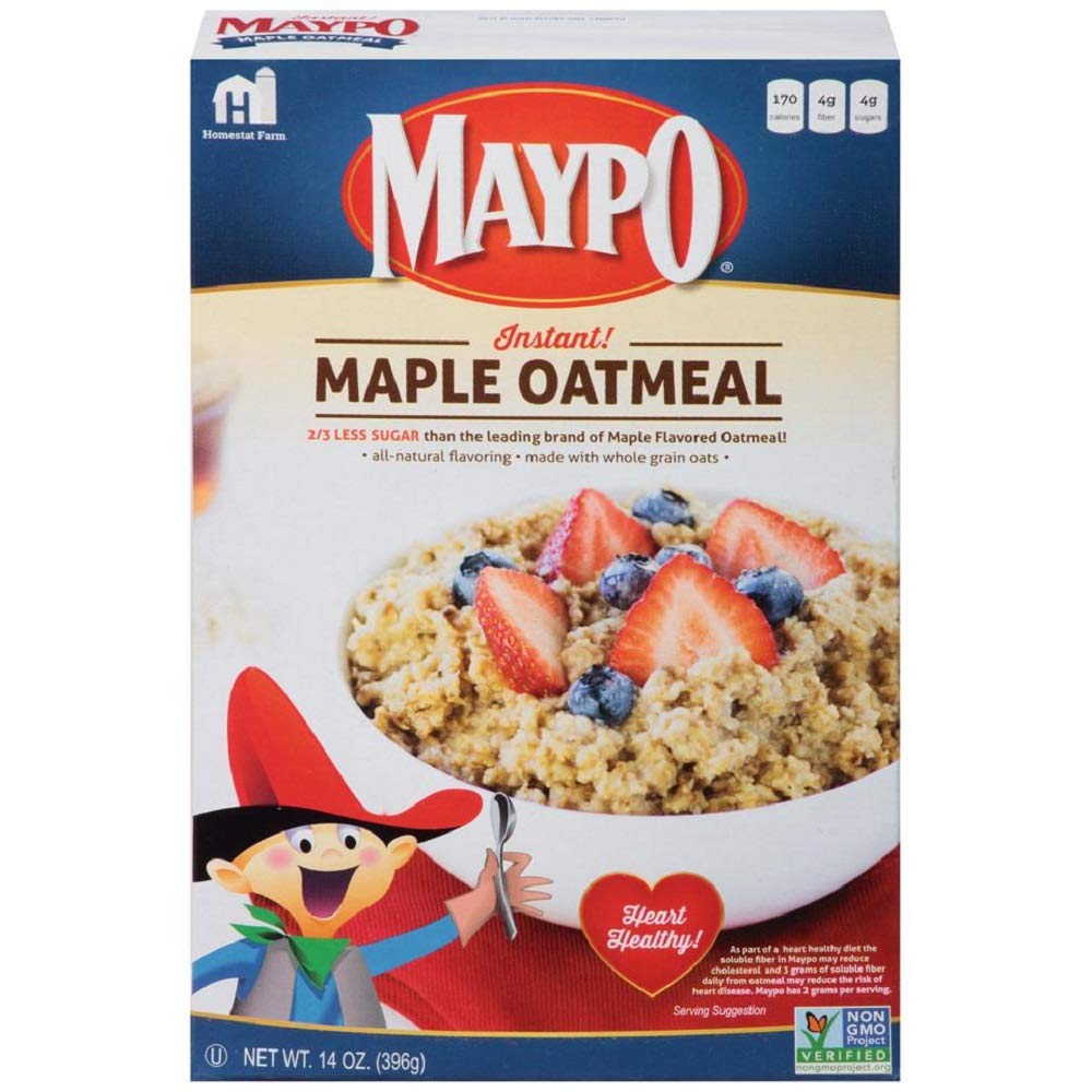 Maypo Oatmeal Instant Maple front view; quick, warm breakfast for busy mornings.