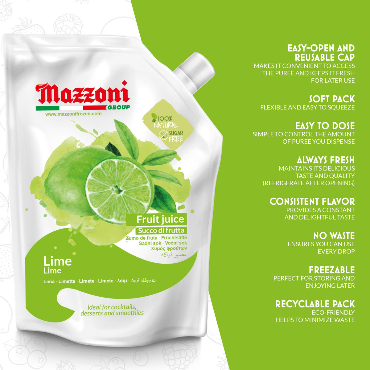 Pour-ready lime juice in a glass, perfect for margaritas and mojitos.