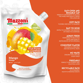 Mazzoni mango puree pour shot highlighting ready-to-make cocktails.