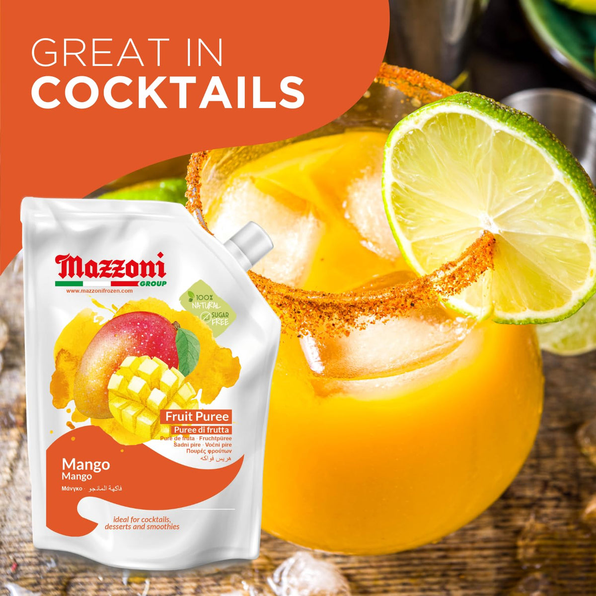 Mazzoni mango puree in a bowl for smoothie bowls.