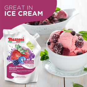 Mazzoni mixed berry puree in a smoothie glass shows vibrant color
