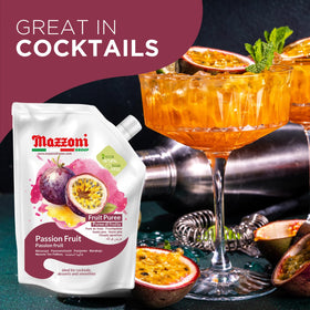 Mazzoni passion fruit puree cocktail martini glass emphasizes tangy base