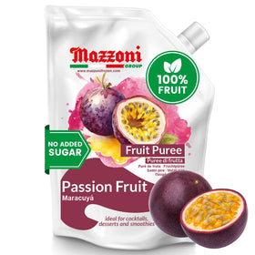 Mazzoni passion fruit puree pouch shown for convenient storage and pouring